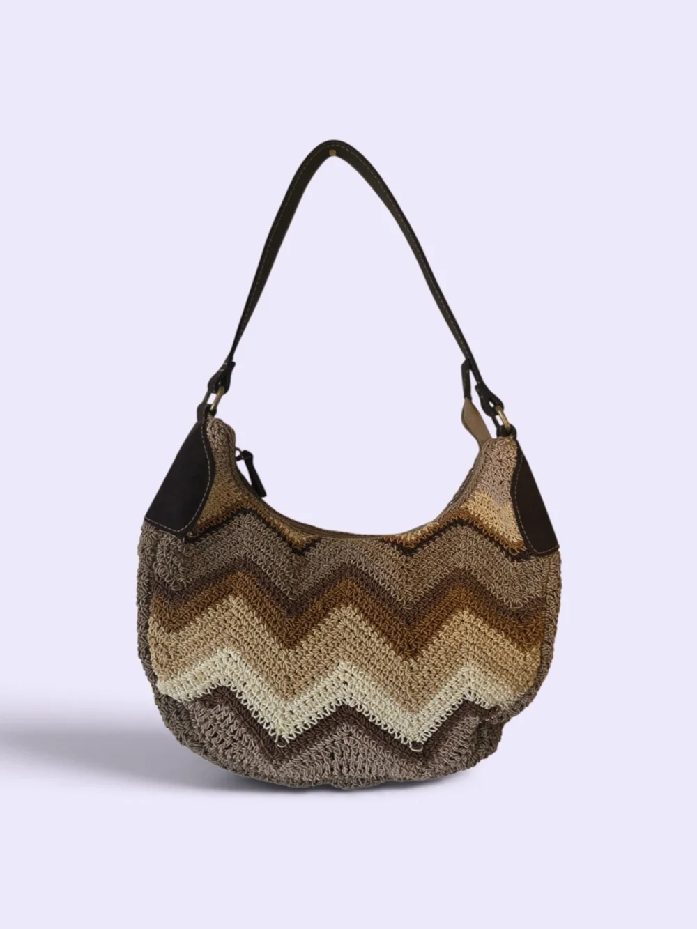 Woven Chevron Hobo Bag in Neutral Brown Purse Shoulder Bag